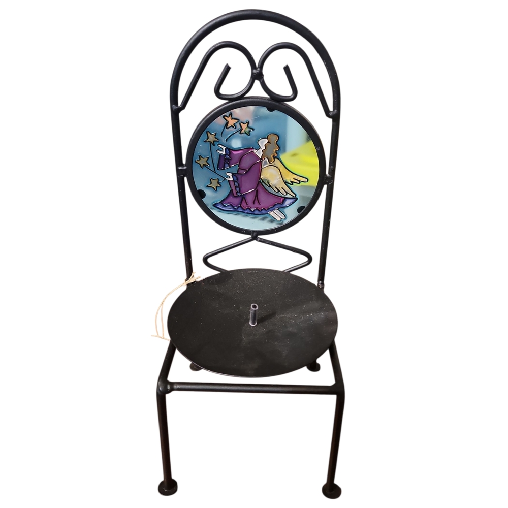 Max's Black Metal Chair with Angel Art Candle Holder